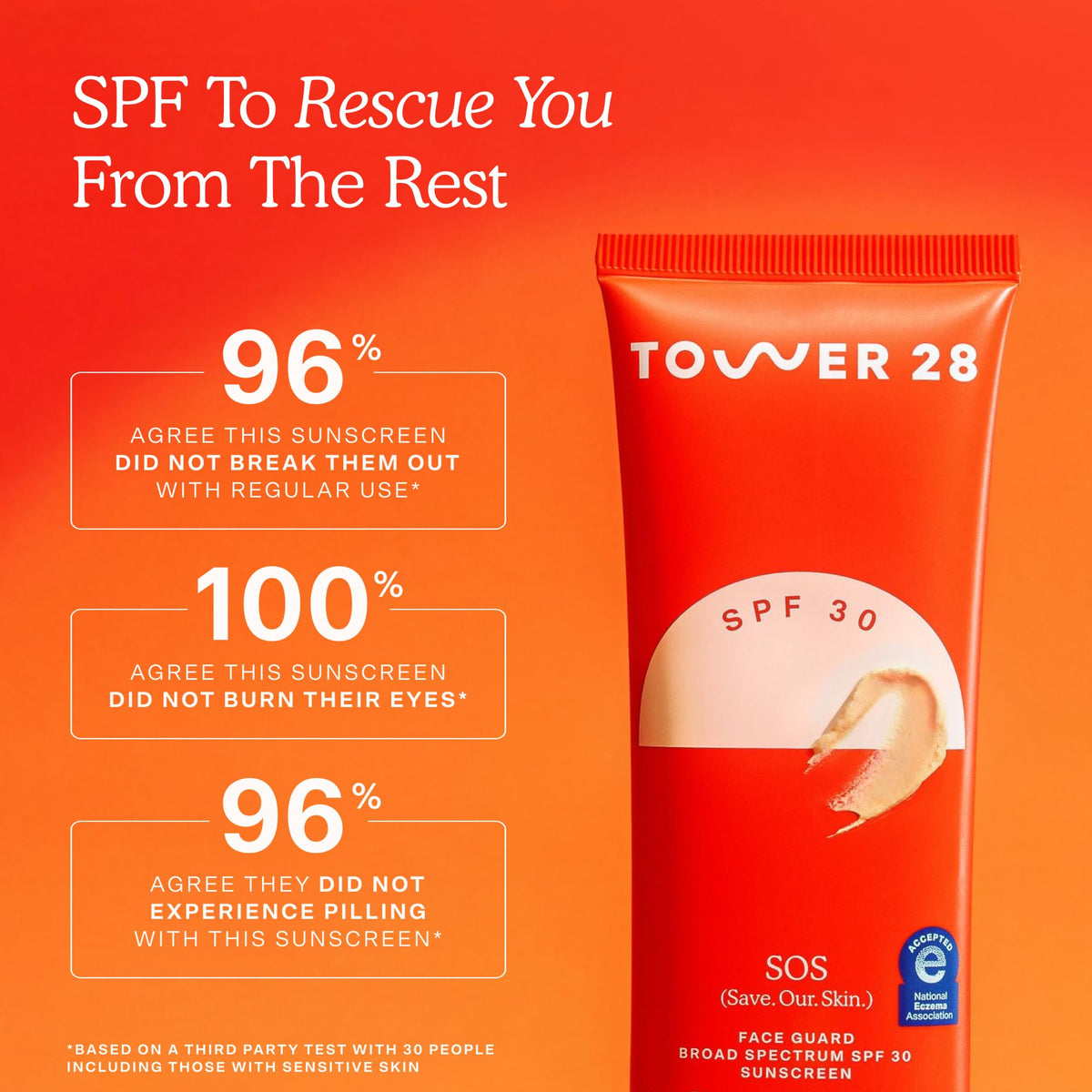 2.3 oz Tower 28 FaceGuard SPF 30 next to a credit card to show compact travel size