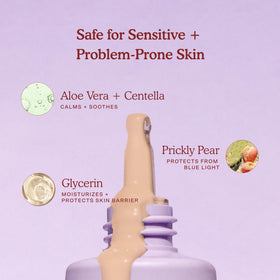 Tower 28 product application with fingertips, demonstrates quick, sheer coverage benefit