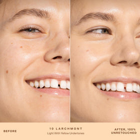 Tower 28 brush applying moisturizer, illustrates buildable medium coverage option