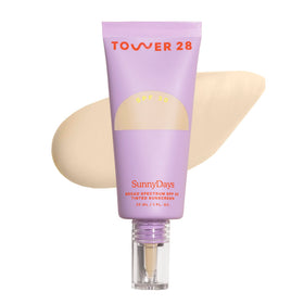 Tower 28 front packaging showing tube and label, communicates simple sunscreen makeup