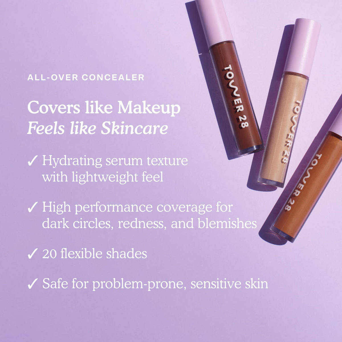 Tower 28 applicator wand lifted to display serum-like tip for precise application