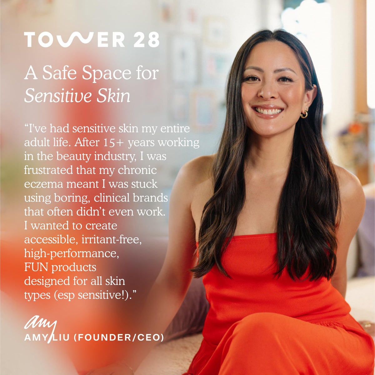 Tower 28 product on bathroom vanity conveying everyday routine ease and comfort