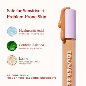 Tower 28 texture swipe on skin showing smooth serum-like finish and buildable coverage