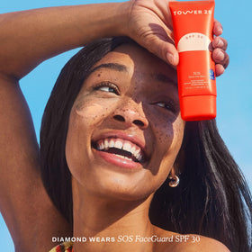 Close-up whipped texture of Tower 28 FaceGuard SPF 30 highlighting lightweight, non-greasy feel