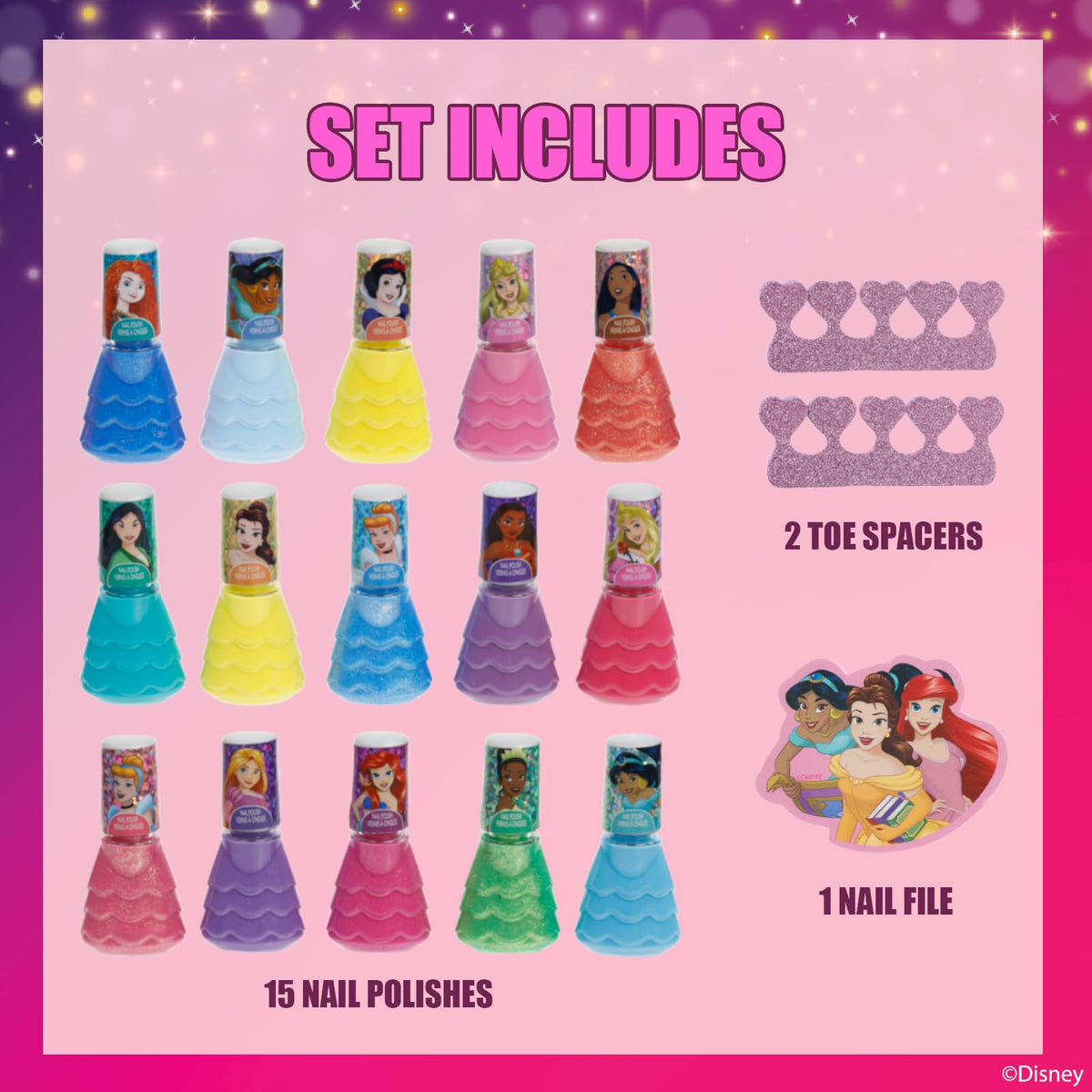 Townley Girl colorful bottle array displaying glitter and opaque polish choices