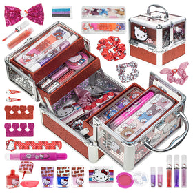 Townley Girl open train case showing makeup compartments and organized toys