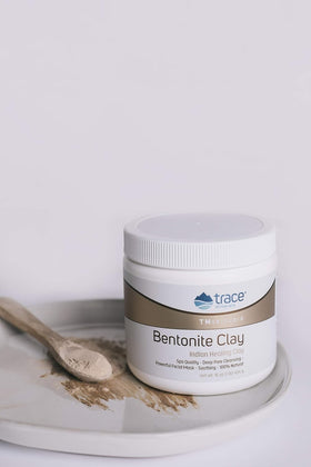 Trace Minerals clay applied on face illustrating even coverage and natural care