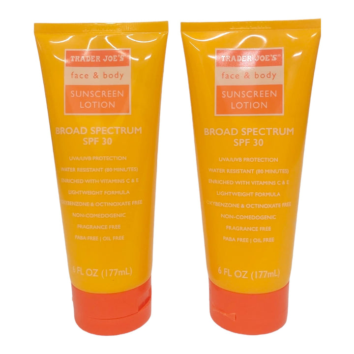 Trader Joe's front packaging showing the two 6 fl oz sunscreen tubes and SPF 30 protection