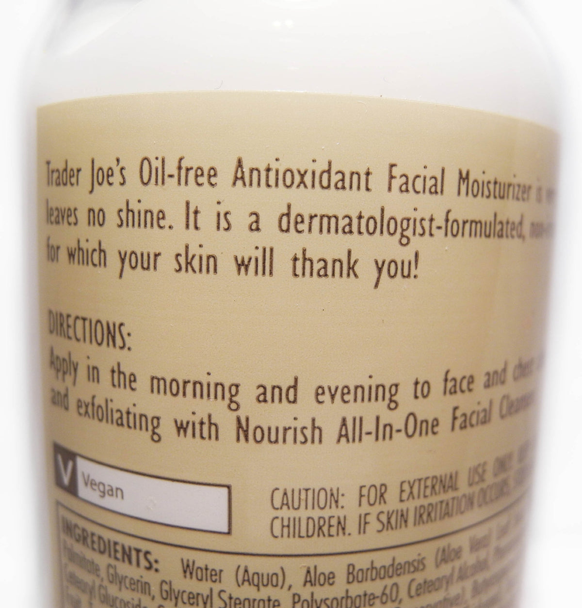 Trader Joe's Nourish cream texture close-up highlighting lightweight consistency