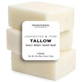 TRADITIONAL NUTRIENTS front packaging showing unscented tallow soap for a clear product view