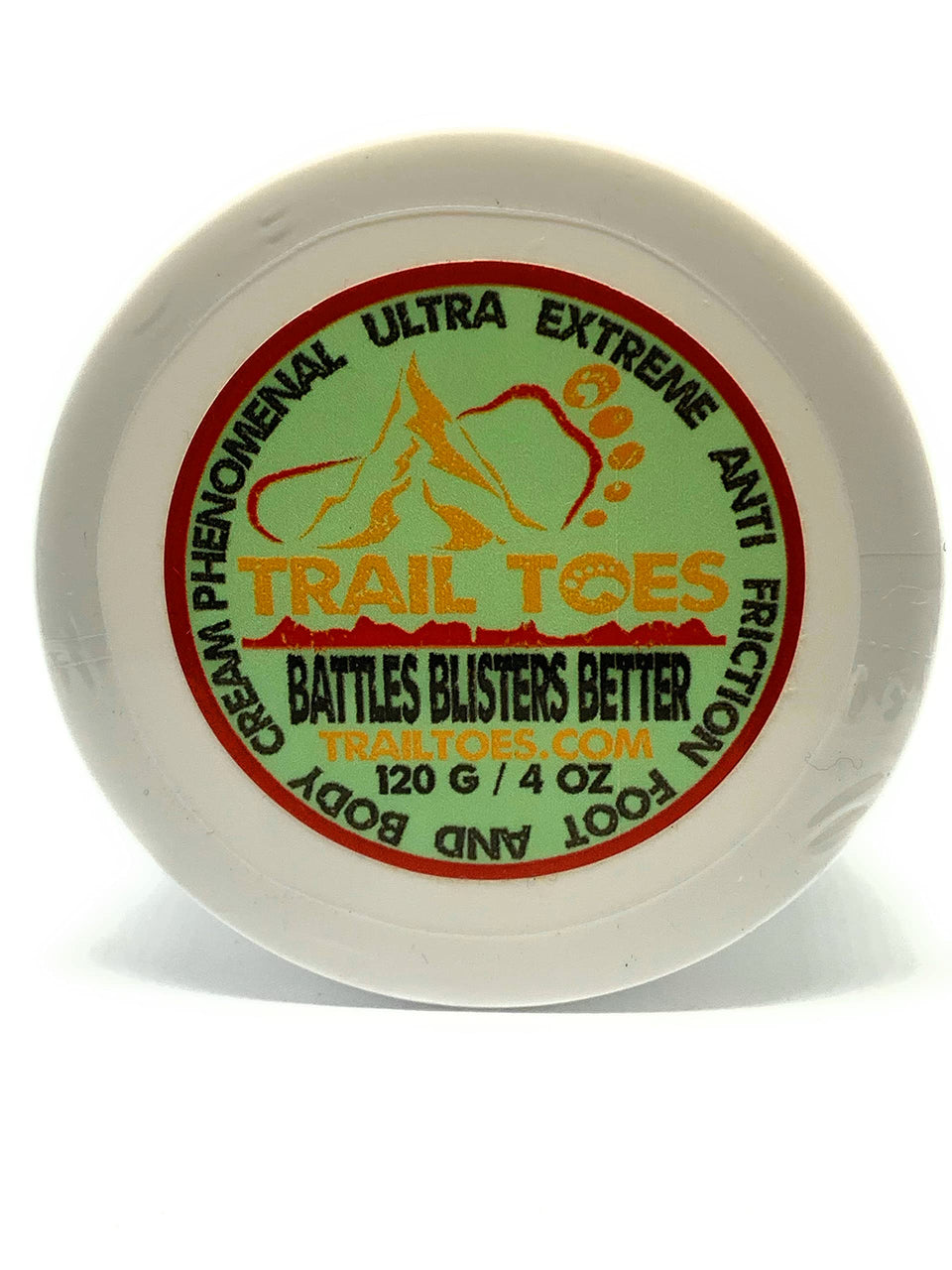 Trail Toes front jar showing product and easy packability benefit