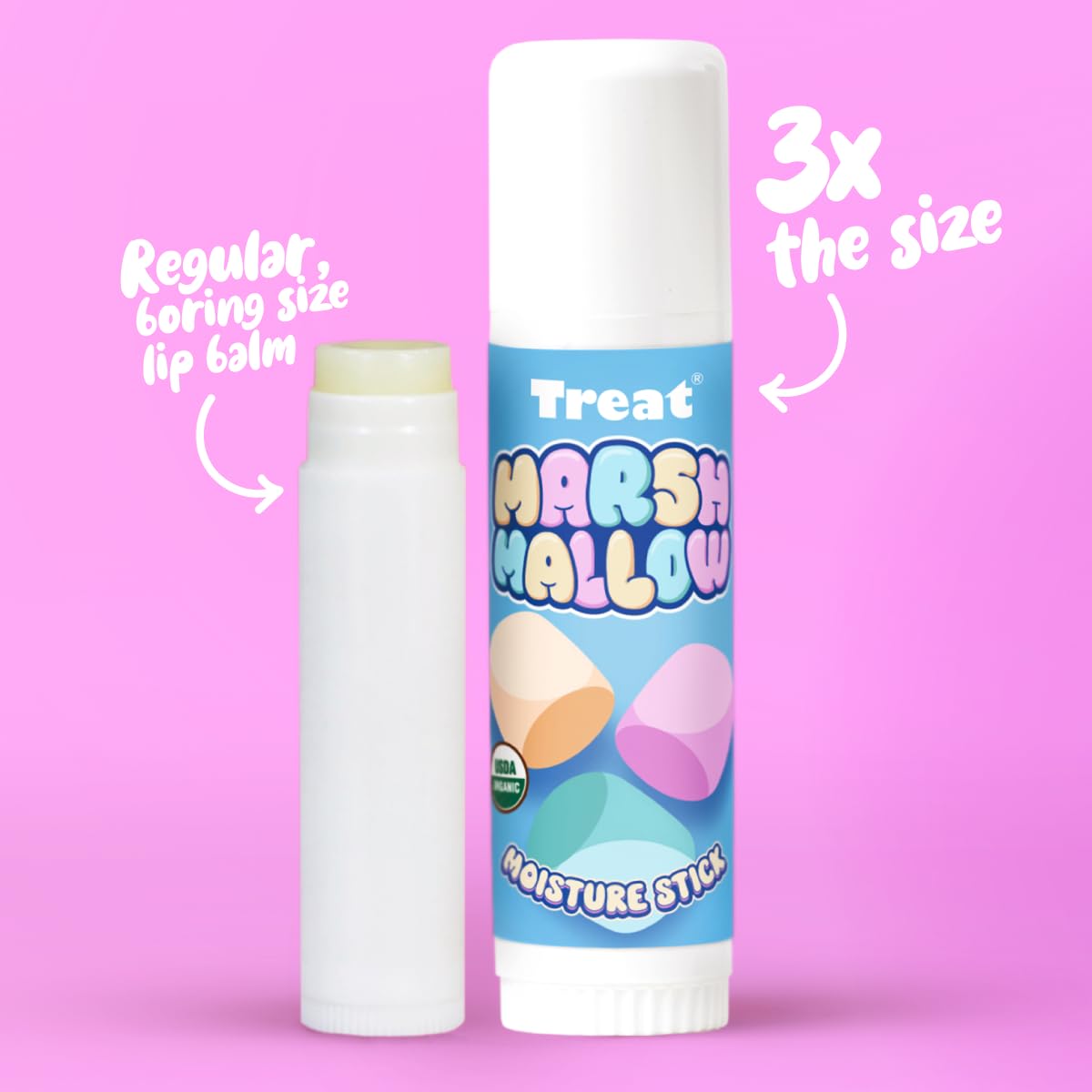 TREAT marshmallow stick open texture close-up demonstrating smooth glide