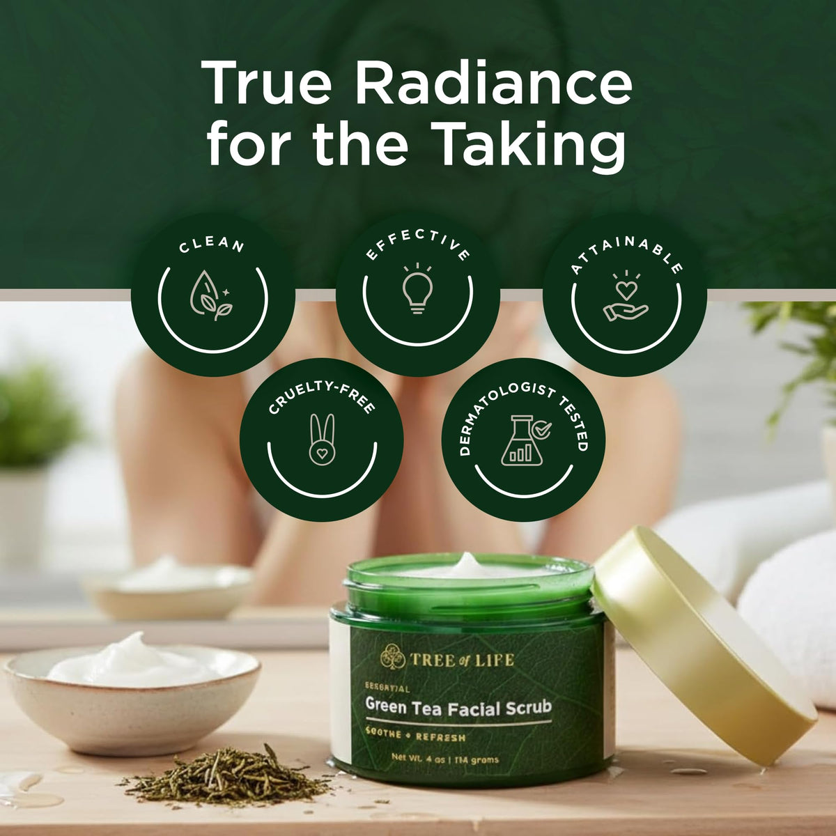 Tree of Life after-rinse glowing skin close-up showing smooth texture