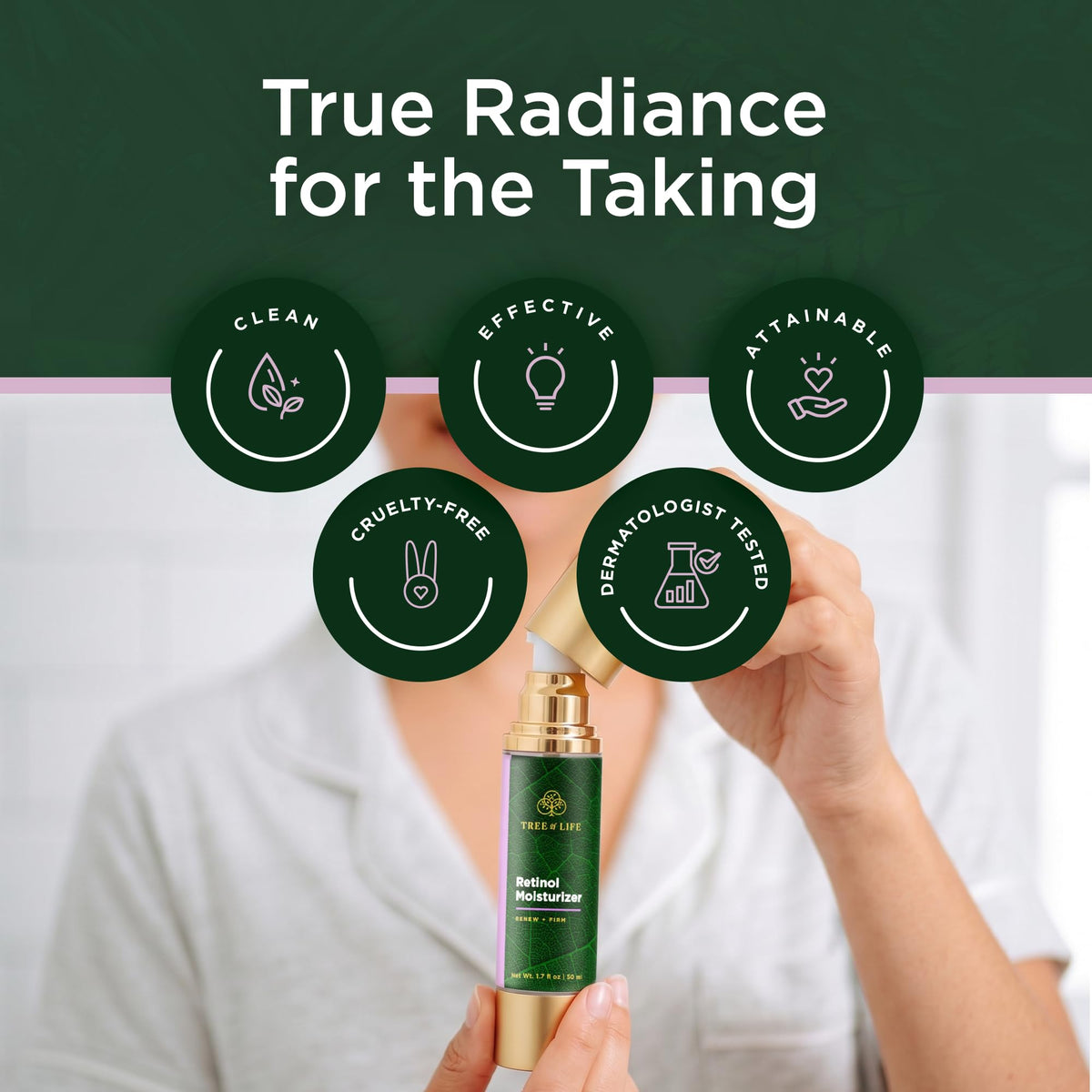 Tree of Life Beauty on bathroom vanity with serums showing routine compatibility