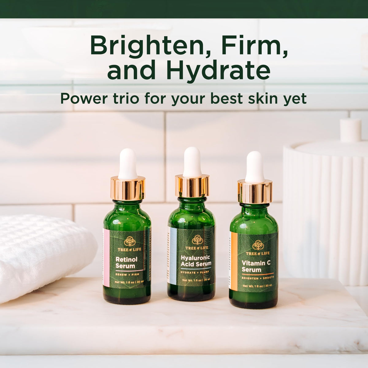 Tree of Life close-up label on bottle highlighting ingredients and benefits