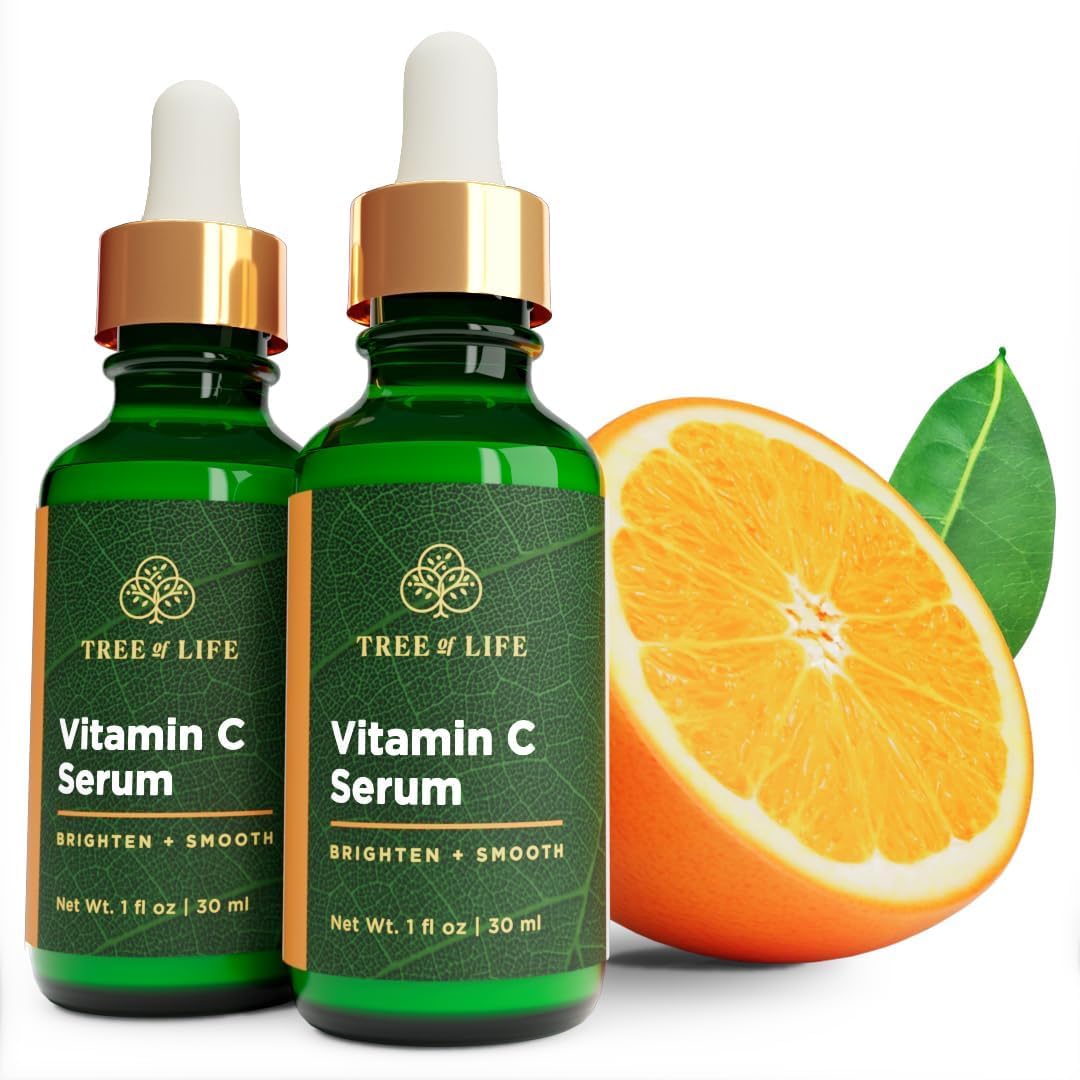 Tree of Life front packaging showing two 1 fl oz vitamin C serum bottles and benefits