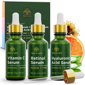 Tree of Life front packaging showing three 1 fl oz serum bottles for convenience