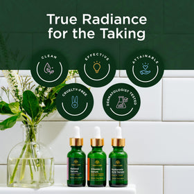 Tree of Life serums on bathroom shelf in lifestyle setting for daily use