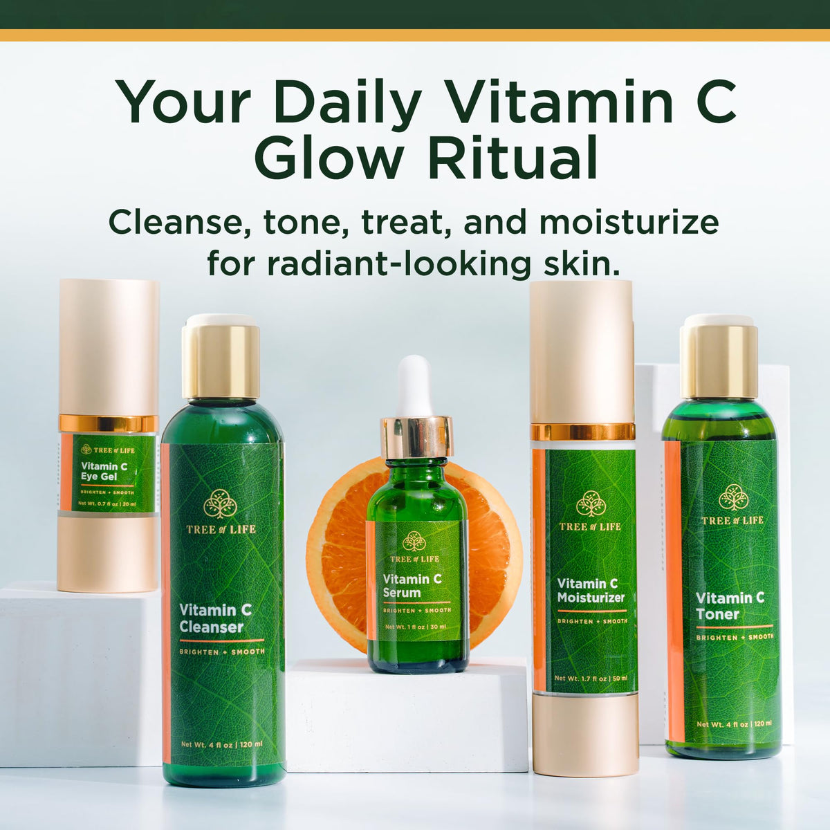 tree of life product lineup on white background displaying each bottle, easy routine visualization