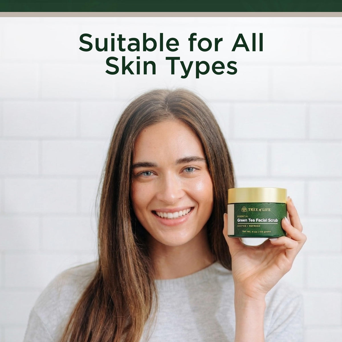 Tree of Life scrub being massaged on wet face showing gentle cleansing
