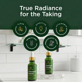 Tree of Life Beauty hand holding bottles to show size and practical travel-friendly scale