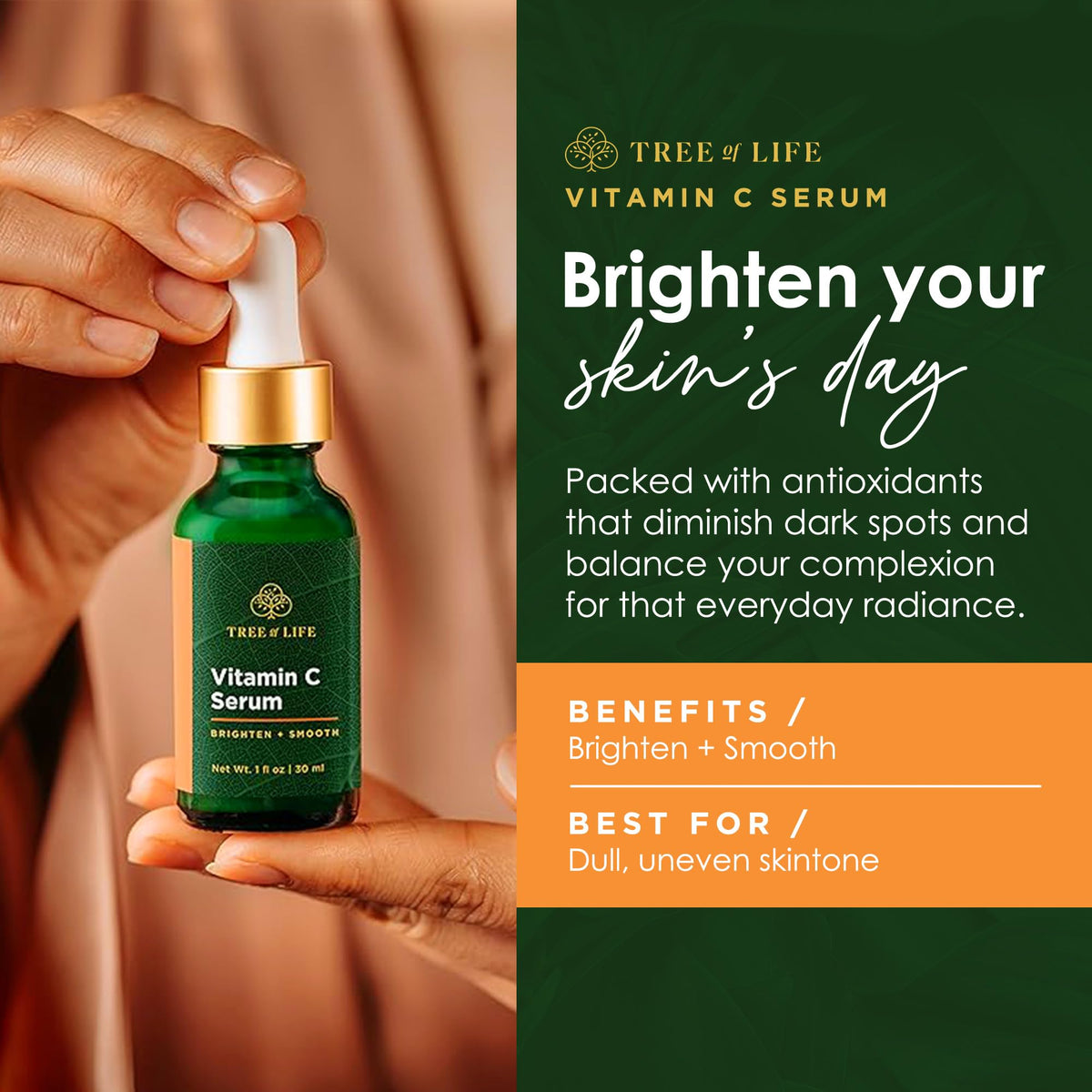 Tree of Life Beauty vitamin C serum texture droplet illustrating brightening benefit