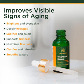Tree of Life Beauty vitamin C serum bottle label highlighting brightening support