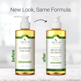 Tree To Tub argan oil and peppermint leaves highlighting natural ingredients