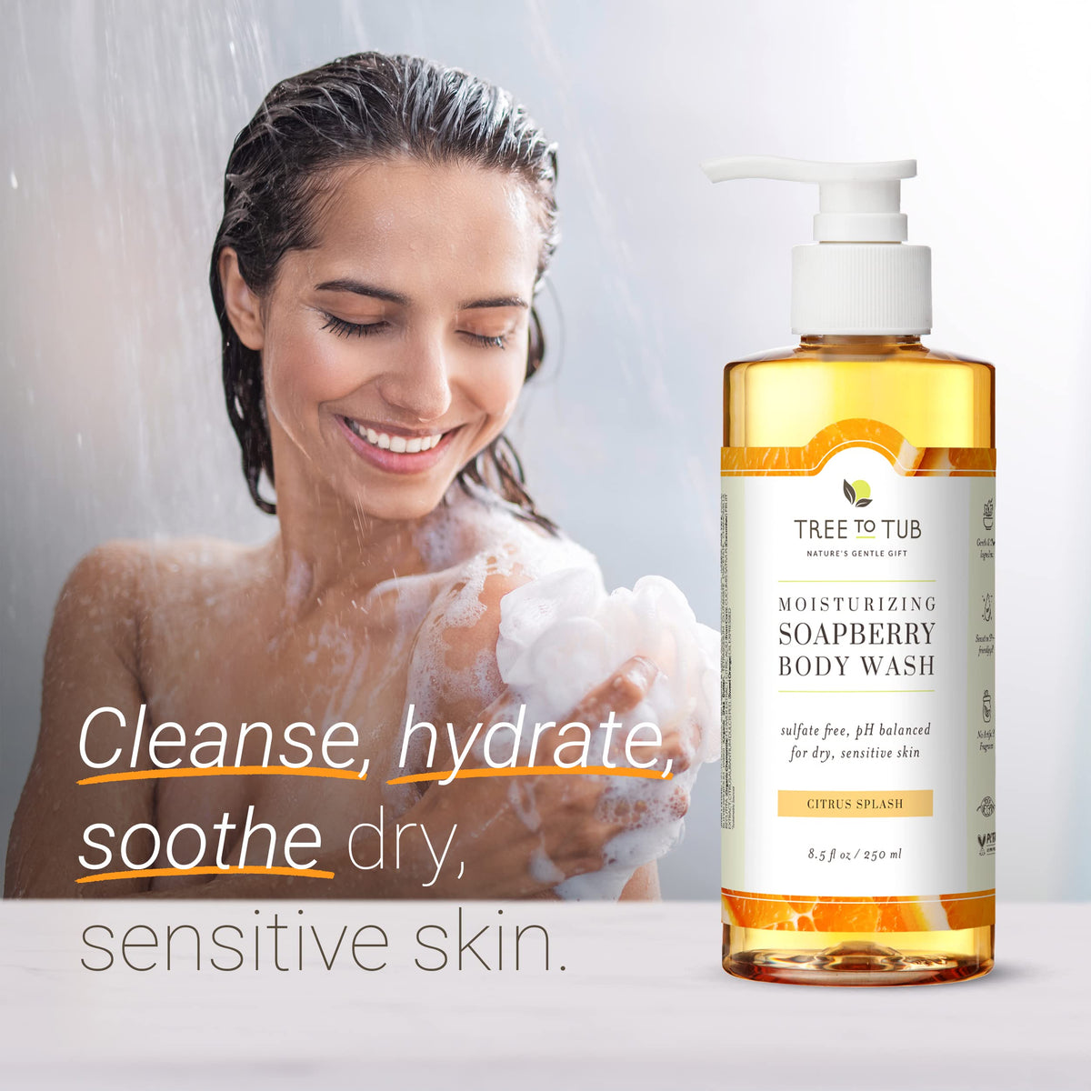 Tree To Tub pump close-up highlighting easy dispensing and gentle formula