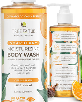 Tree To Tub front bottle showing citrus label and benefits