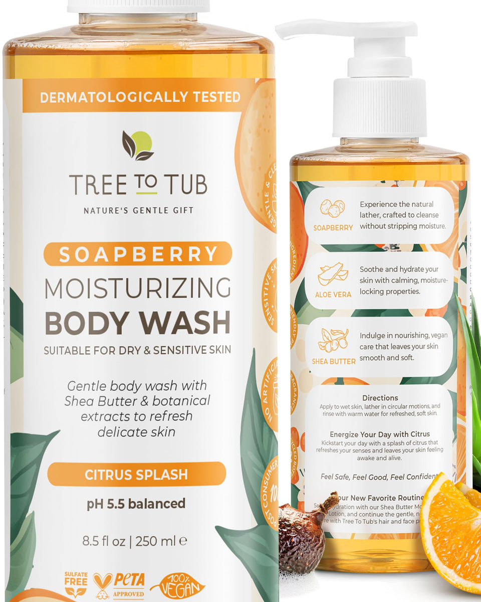 Tree To Tub front bottle showing citrus label and benefits