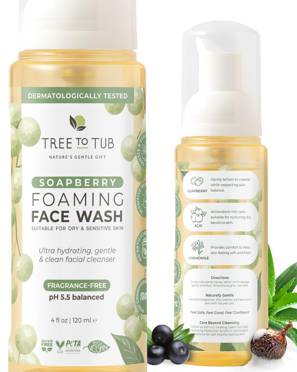 Tree To Tub front packaging showing unscented face wash and benefits