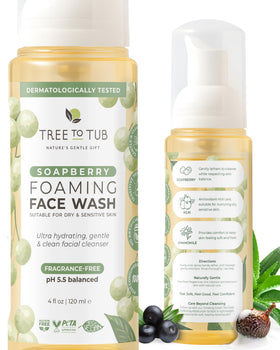 Tree To Tub front packaging showing unscented face wash and benefits