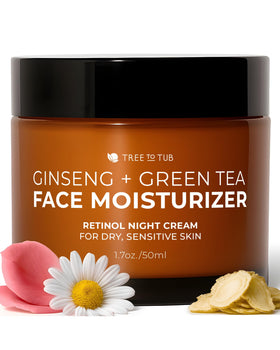 Tree To Tub jar front view showing retinol night cream, clear hydration benefit