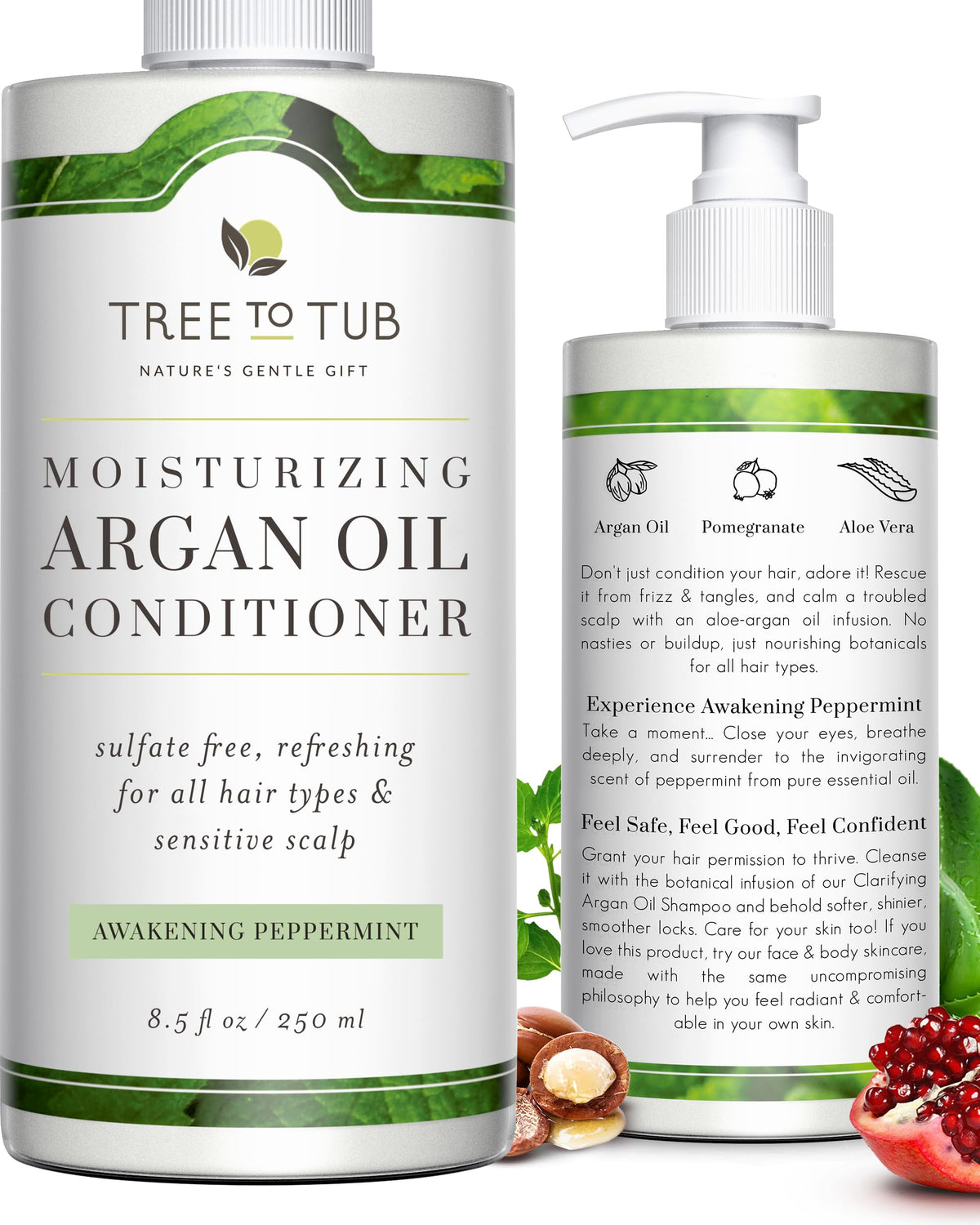 Tree To Tub front packaging showing argan conditioner and benefits