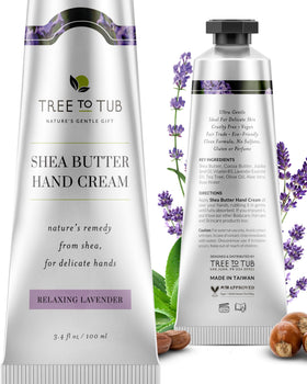 Tree To Tub front packaging showing lavender hand cream and smooth hydration benefit