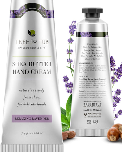 Tree To Tub front packaging showing lavender hand cream and smooth hydration benefit
