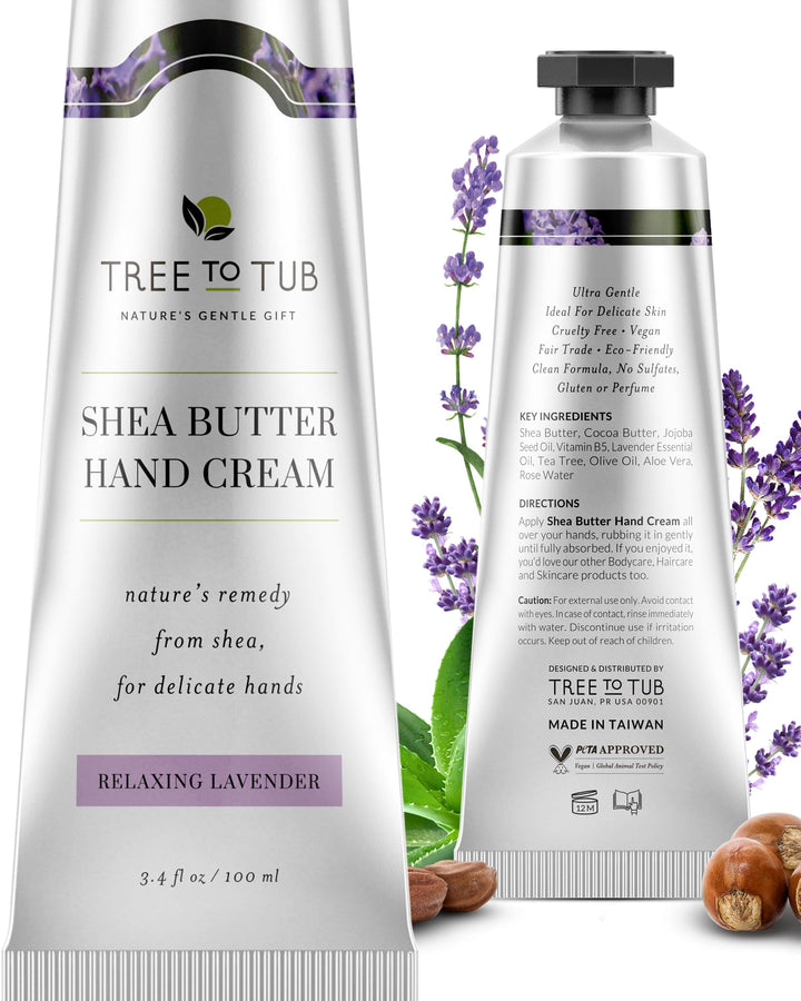 Tree To Tub front packaging showing lavender hand cream and smooth hydration benefit