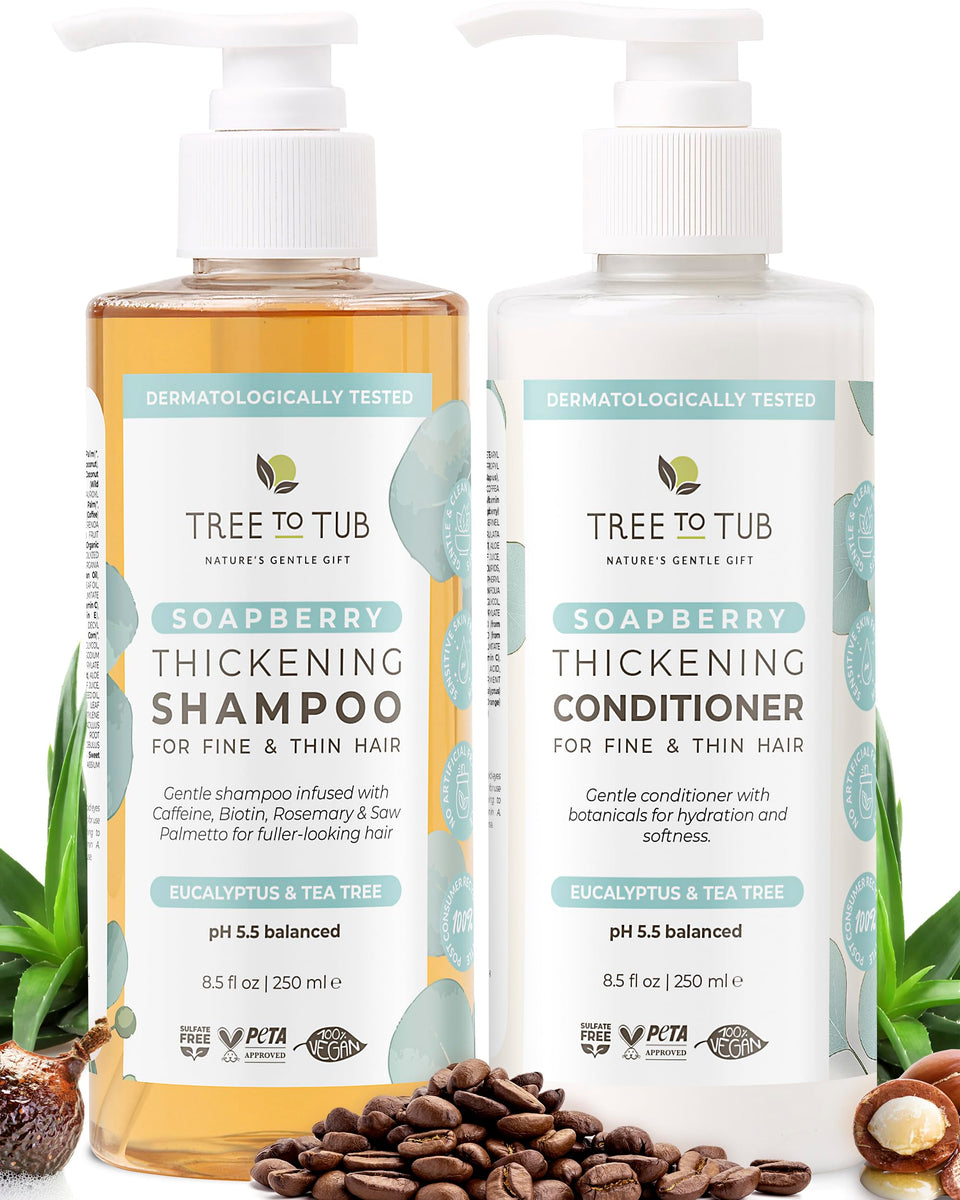 Tree To Tub front packaging of volumizing duo showing bottles and benefits