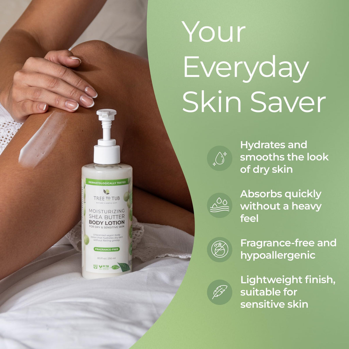 Tree To Tub ingredients with shea butter spoon highlighting natural emollient benefits