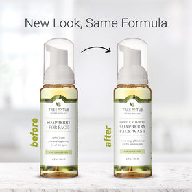 Tree To Tub label closeup highlighting soapberry and aloe ingredients