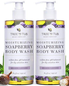 Tree To Tub front bottle showing label and lavender scent benefits