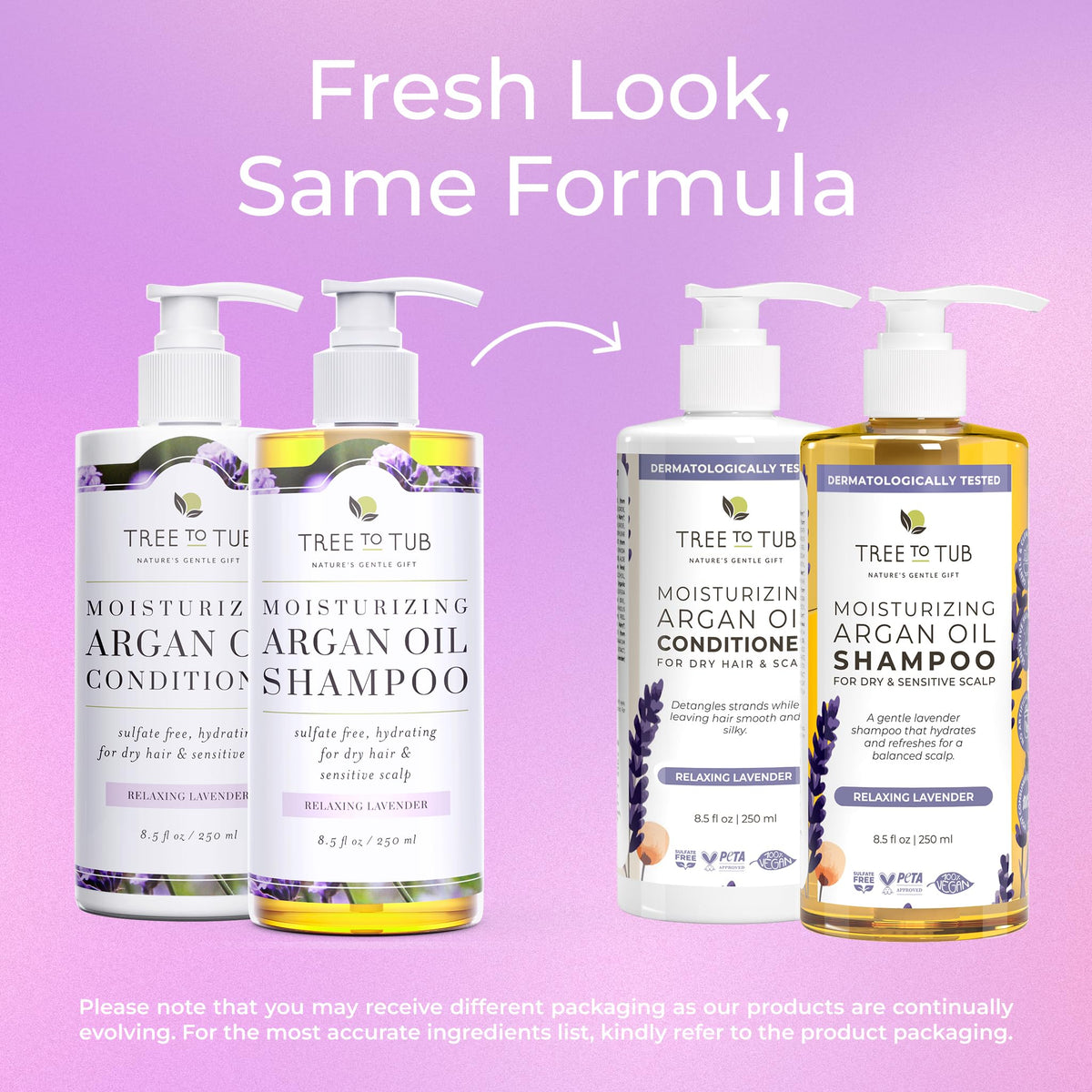 Tree To Tub set beside argan and aloe illustrating botanical ingredients