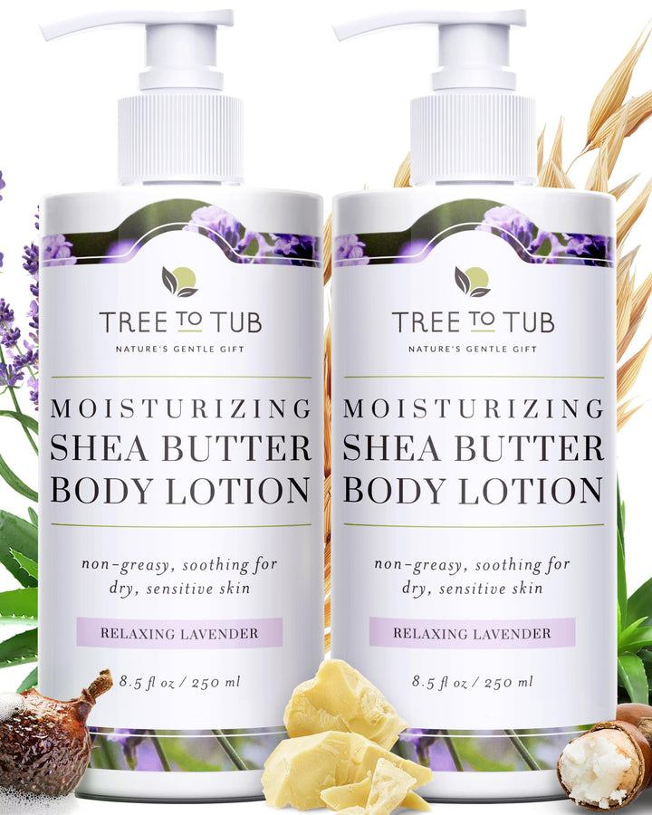 Tree To Tub front packaging showing bottle and lavender scent, conveys gentle hydration