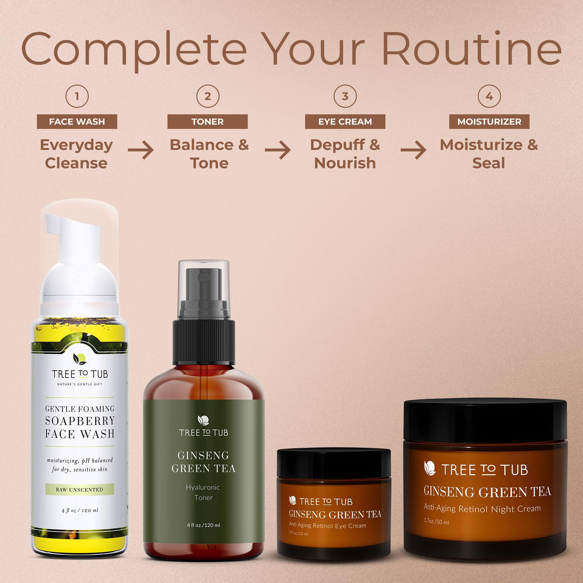 Tree To Tub in a morning routine scene showing refreshed eyes and natural-looking results