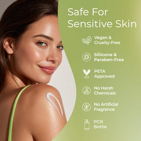Tree To Tub lotion beside lemongrass and coconut visuals indicating gentle natural scent