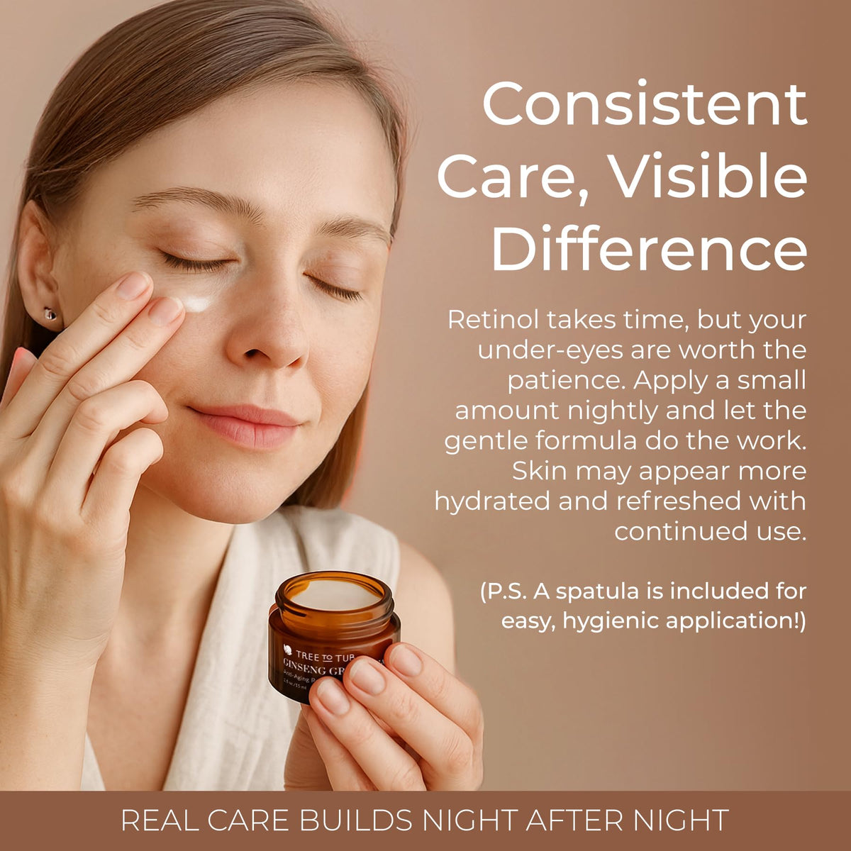 Tree To Tub jar on nightstand demonstrating easy nightly skincare placement