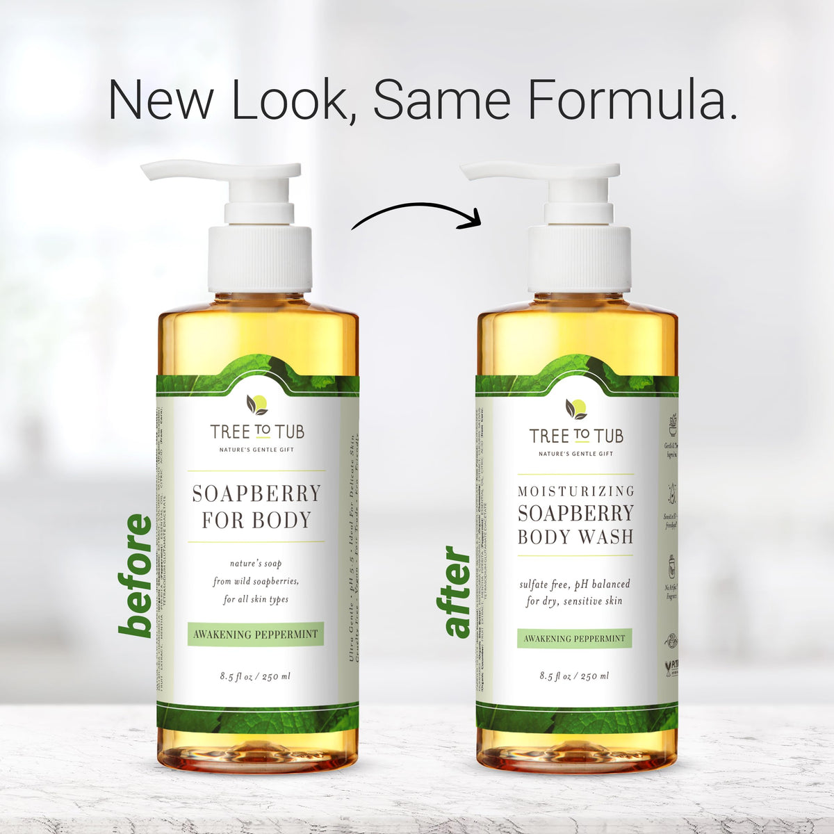 Tree To Tub bottle beside aloe and cucumber indicating hydrating botanical blend