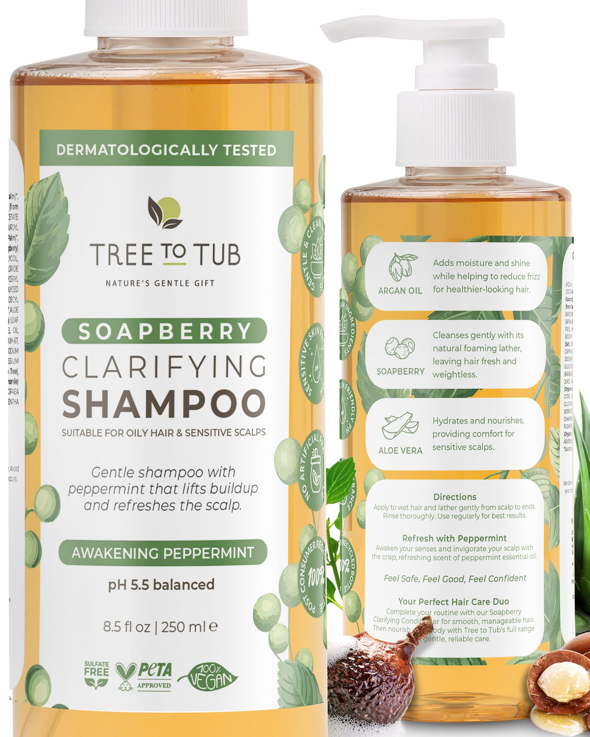 Tree To Tub front bottle showing label and clarifying benefits