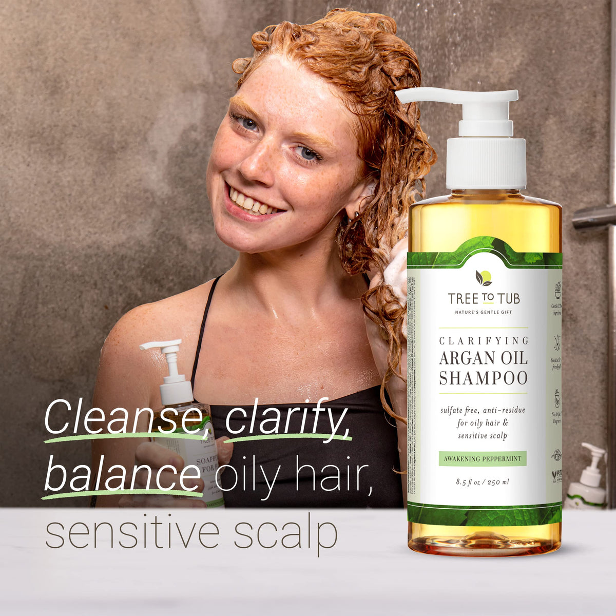 Tree To Tub pump dispensing lather for easy scalp application